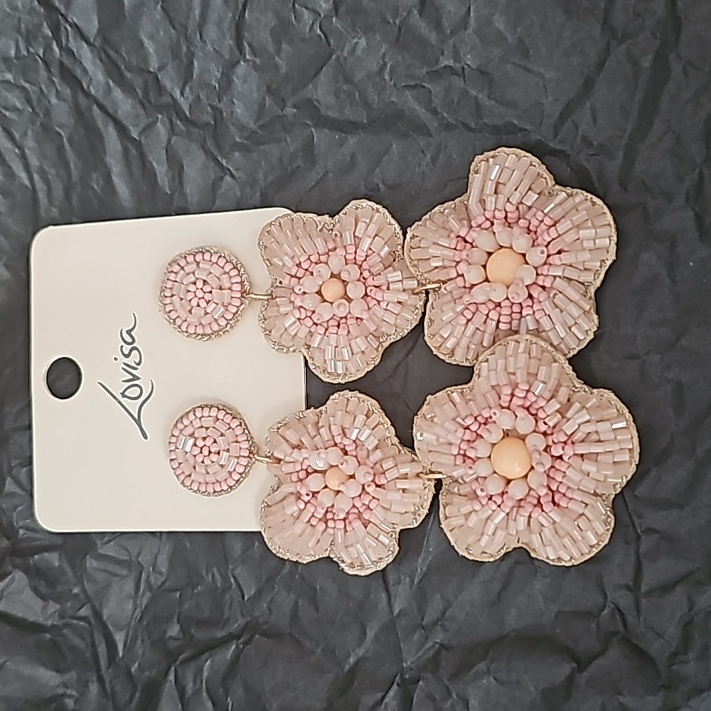 LOVISA Fabric Statement Flower Beaded Drop Earrings